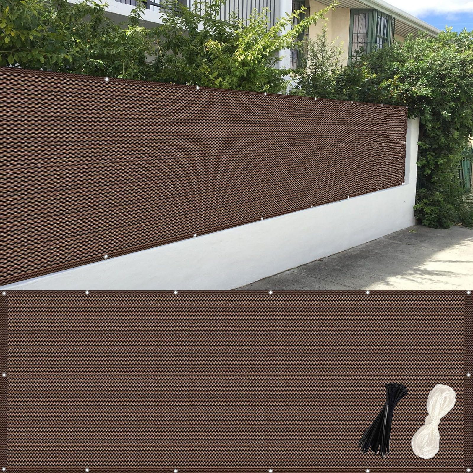Ekrany Balkonowe 95 x 470 cm Promieniowaniem Uv, Oddychająca Ogrodzenia Chroniące Przed Wiatrem Z Oczkami Na Linę Na Balkon, Taras, Do Ogrodu, brązowy