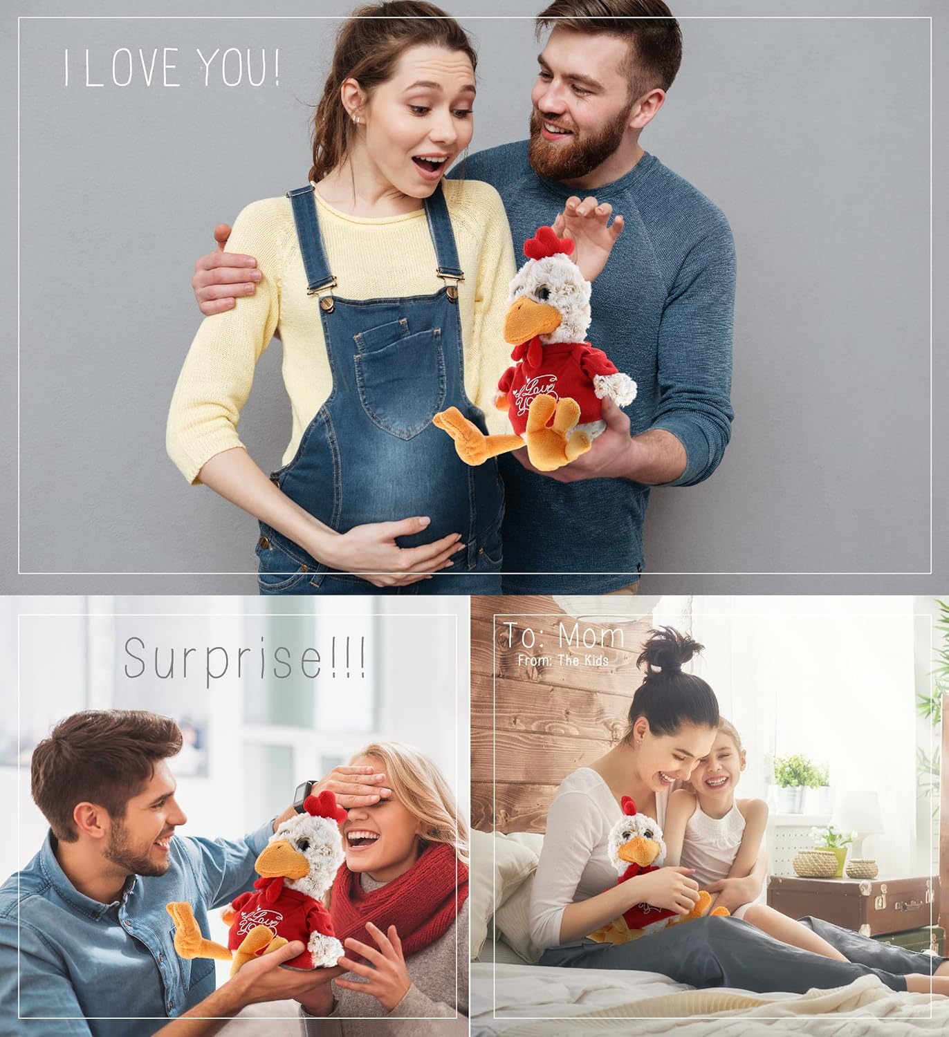 DolliBu I Love You Plush Sitting Rooster - Cute Stuffed Animal with Red Shirt and with Name Personalization for Valentine, Anniversary, Romantic Date, Gift - 6.5 Inches