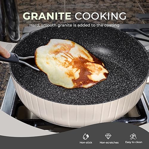 Miniatura 4 de Clockitchen Juego de utensilios de cocina antiadherentes, 7 ollas y sartenes de granito para una cocina saludable, fácil de limpiar, revestimiento