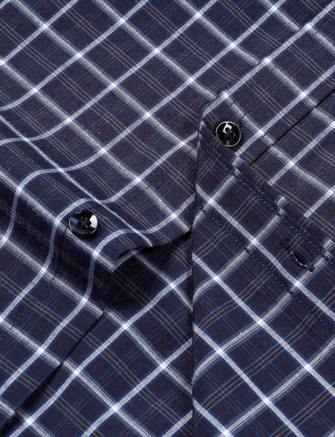 Men's Transitional Weather Slim Fit Long Sleeve Button Down Shirt Business Casual Dress Shirts with Pocket Navy Gingham Large image 4 of 5 B0DJ58MDPQ