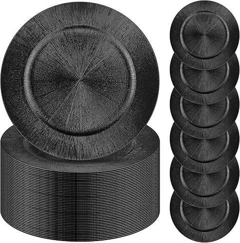 Miniatura 56 de Tanlade 50 Pcs 13 Inch Charger Plates Bulk Round Wedding Chargers Plastic Dinner Plates for Table Setting Wedding Party Decoration (Gold)