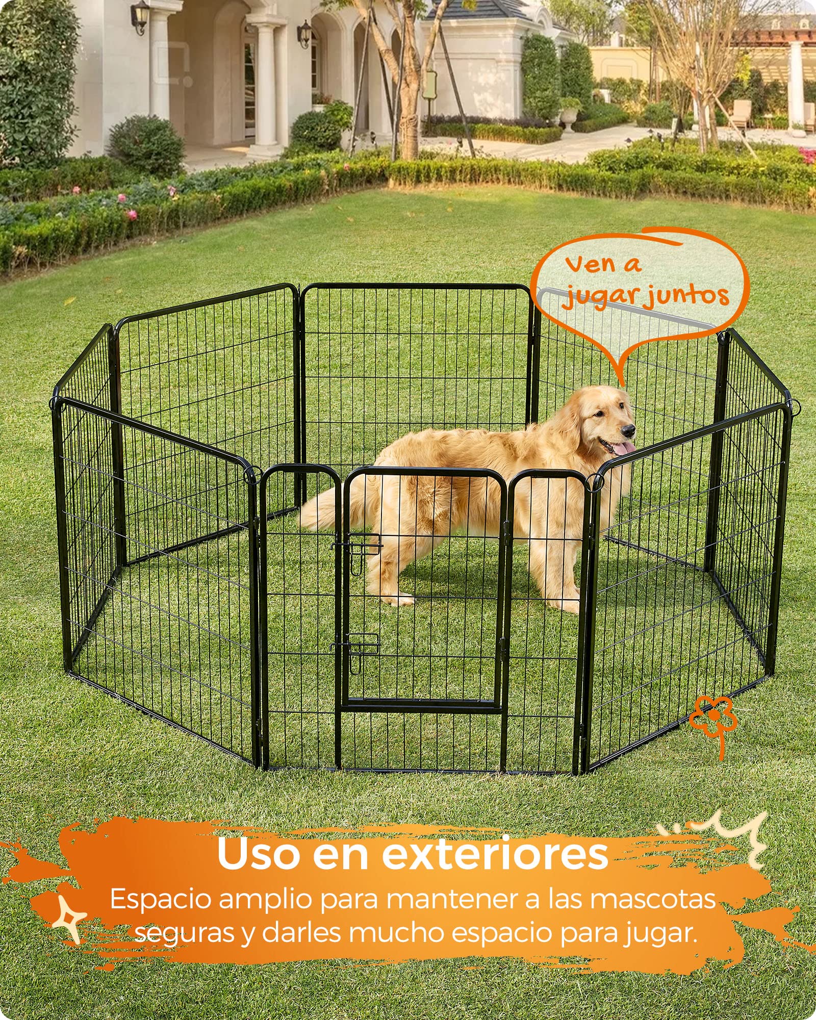 Feandrea Jaula de Perros, Parque de 8 Paneles de 77 x 80 cm | Negro, Colección DACK PPK88H