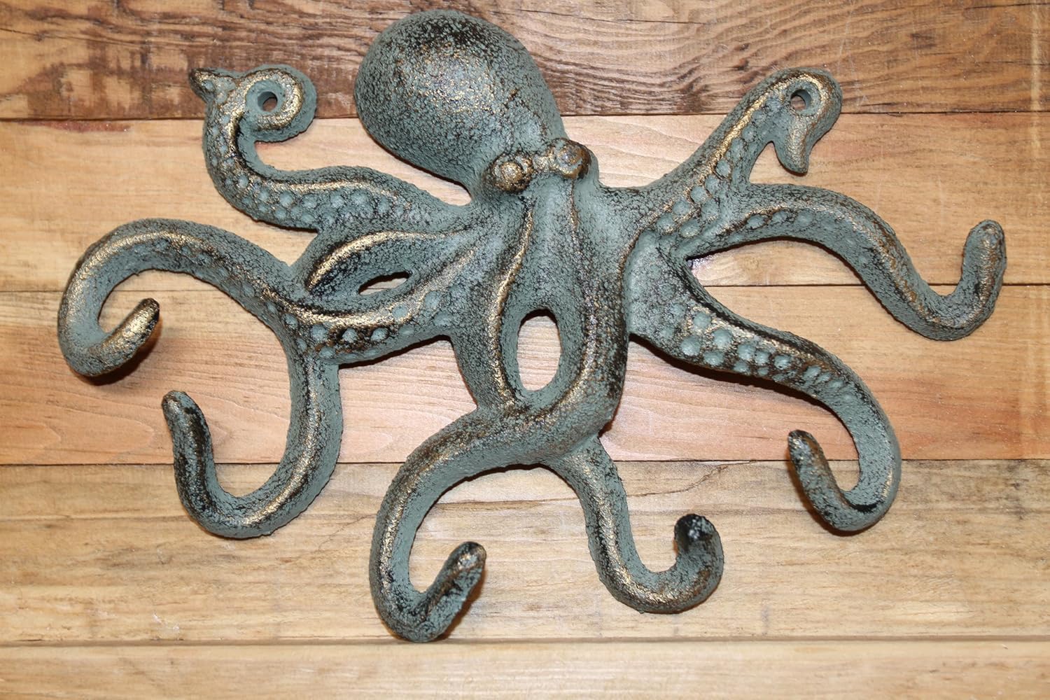 Ocean Life Wall Hook Set, 5 Piece Nautical Decor with Octopus, Crab, Seahorse, Blue-Green Bronze Finish, N-25,46, BL-34