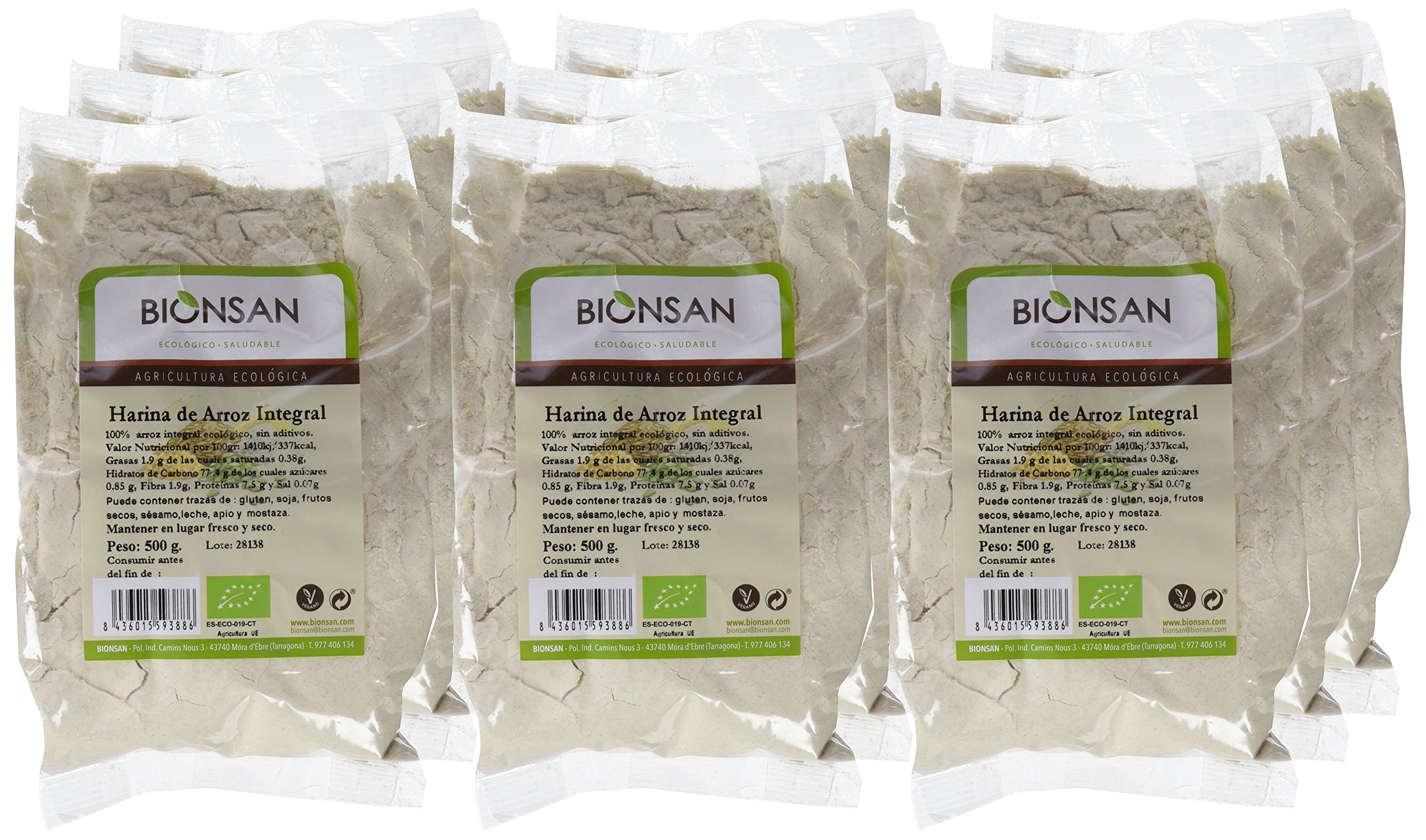 Bionsan Harina de Arroz Integral | 6 Paquetes de 500 gr | Total: 3000 gr