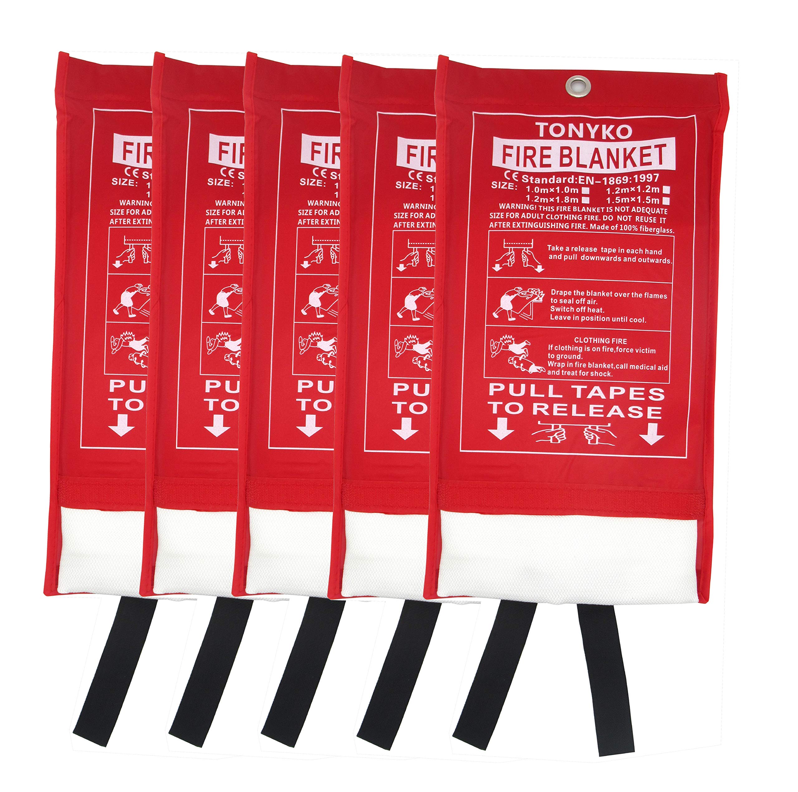 TONYKO 3.9 x 5.9ft Fiberglass Fire Blanket for Emergency Surival, Flame Retardant Protection and Heat Insulation (White-5PACK)