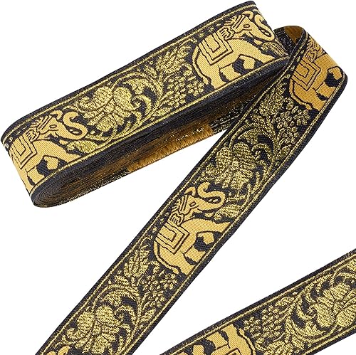 CRASPIRE 10 yardas de 1.6 pulgadas de ancho Jacquard Ribete de cinta étnica vintage bordada Boho tela de encaje tejido flecos oro animal para