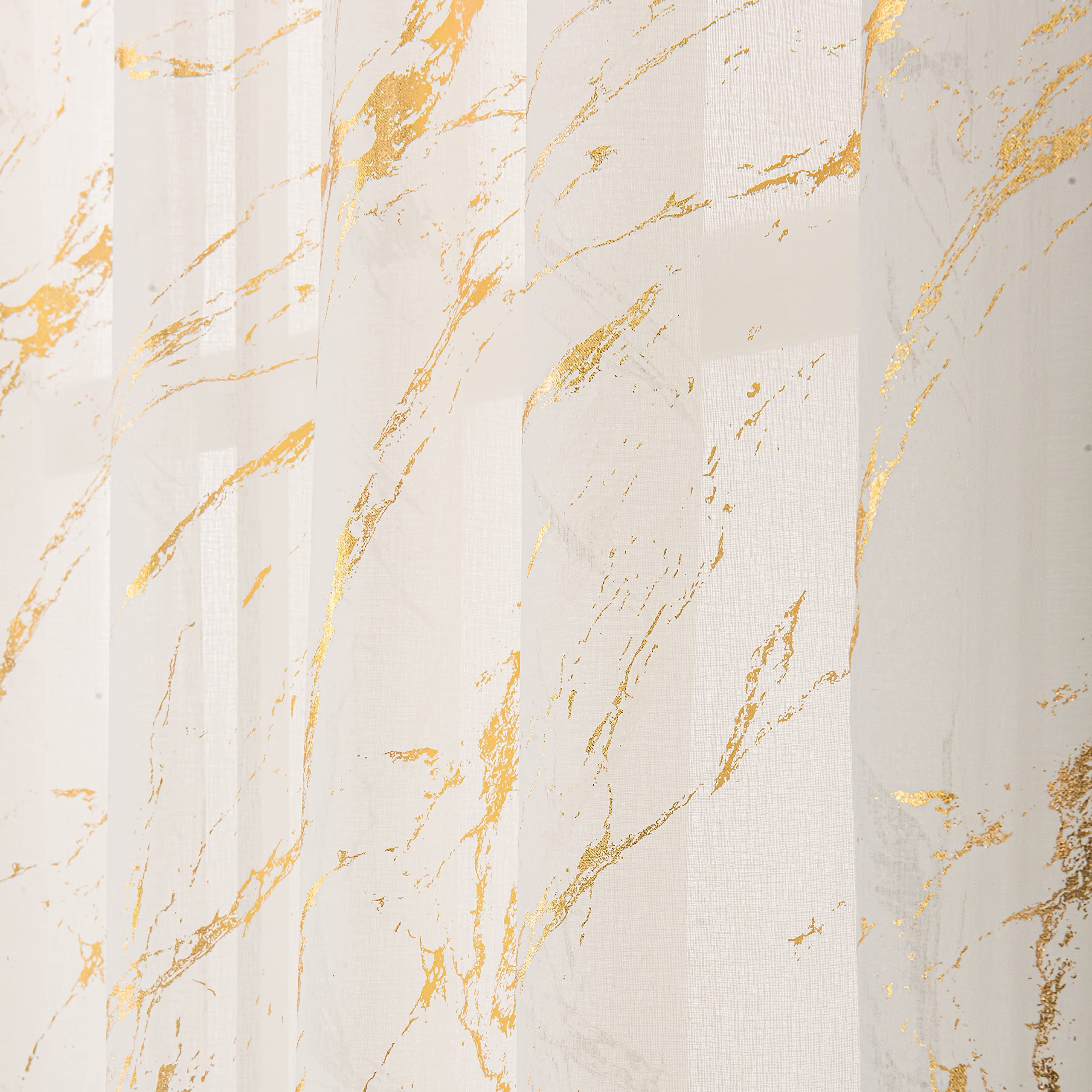 Lot de 2 Rideaux Transparents dorés de 243,8 cm de Long, Rideaux avec Passe-Tringle pour Chambre à Coucher, Salon, décoration de Noël, Traitement de fenêtre à imprimé marbre en Feuille d'or