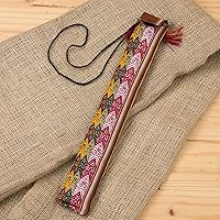 Vista 2 de NOVICA Flauta andina de bambú con búho y estuche de transporte textil, 'Night Owl