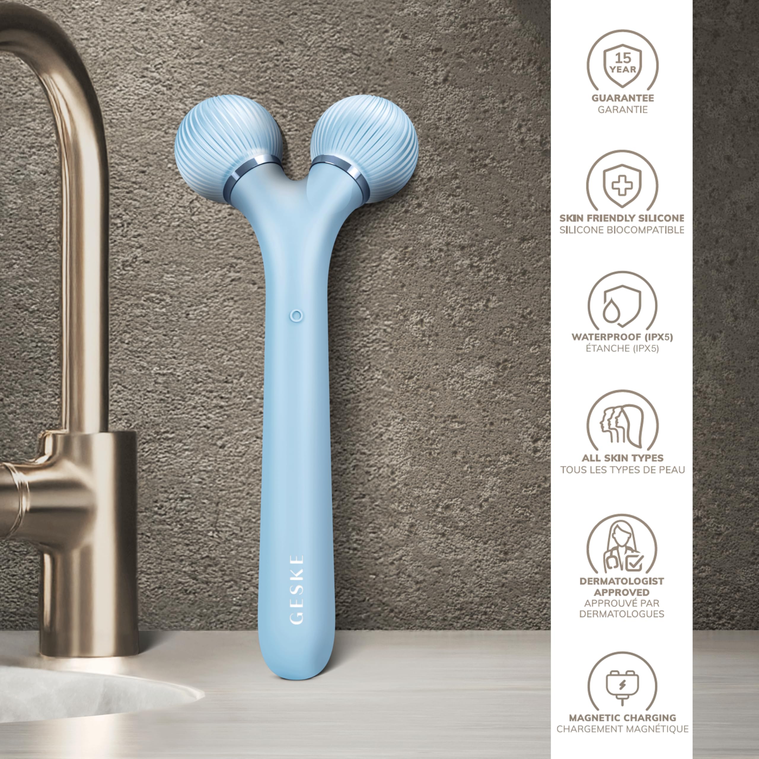 GESKE | SmartAppGuided™ Sonic Facial Roller | 4 in 1 | Gerät für Gesicht | Derma Roller | Professioneller Gesichtsroller | Strafft und definiert die Haut im Gesicht
