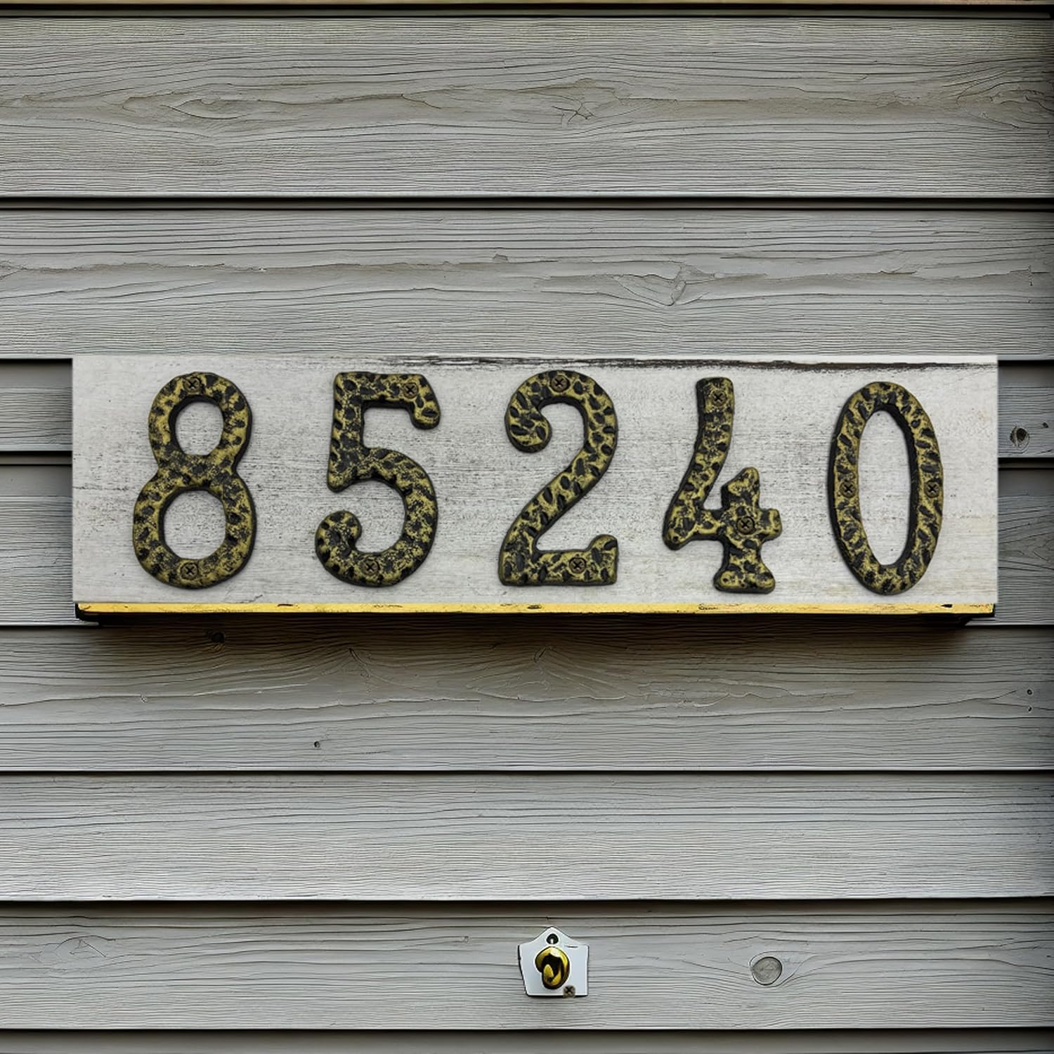 4-Inch High Cast Iron Home Address House Numbers or Mailbox Number - Unique Bronze Finish, Hammered Design/Number 5