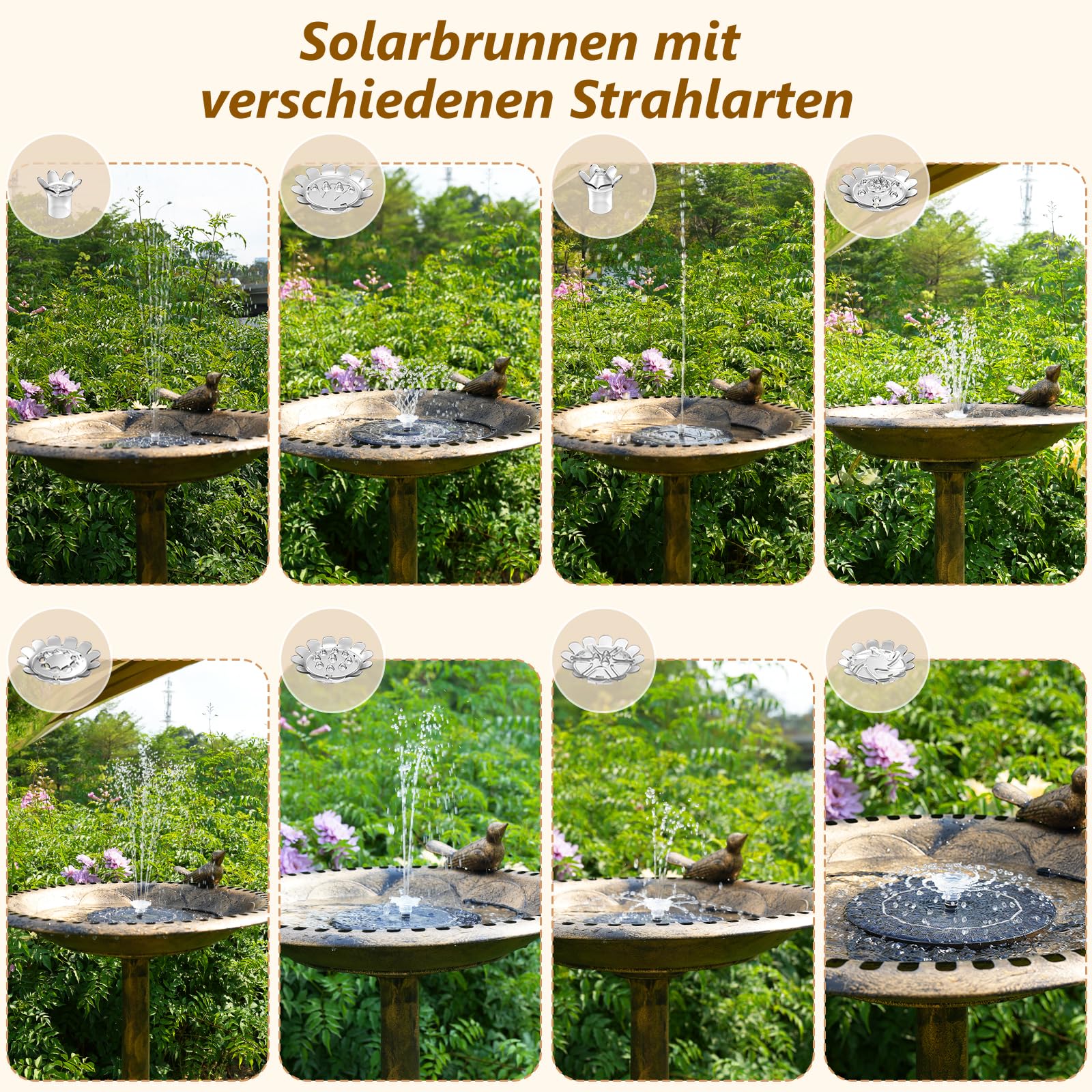 AISITIN Vogeltränke mit 3,5W Solar Springbrunnen, Futterplatz,Garten,Balkon Dekoration, Vogelbecken Vogel Futterstelle Tränke Bad für Balkon Terrasse Gartendeko Vogelbecken Bronzen Kunststoff Bronze