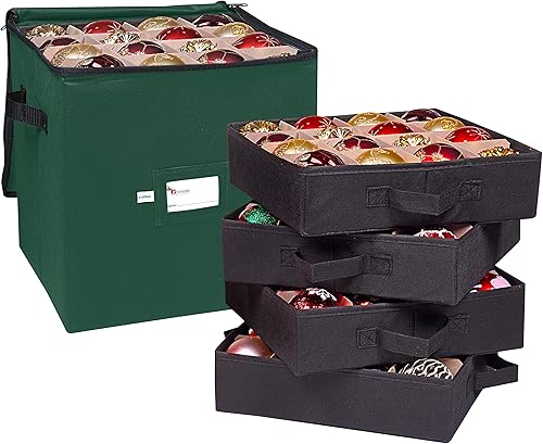 Primode - Caja de almacenamiento para adornos navideños, 4 capas, se adapta a 64 bolas de ornamentos, fabricada con material Oxford 600D duradero