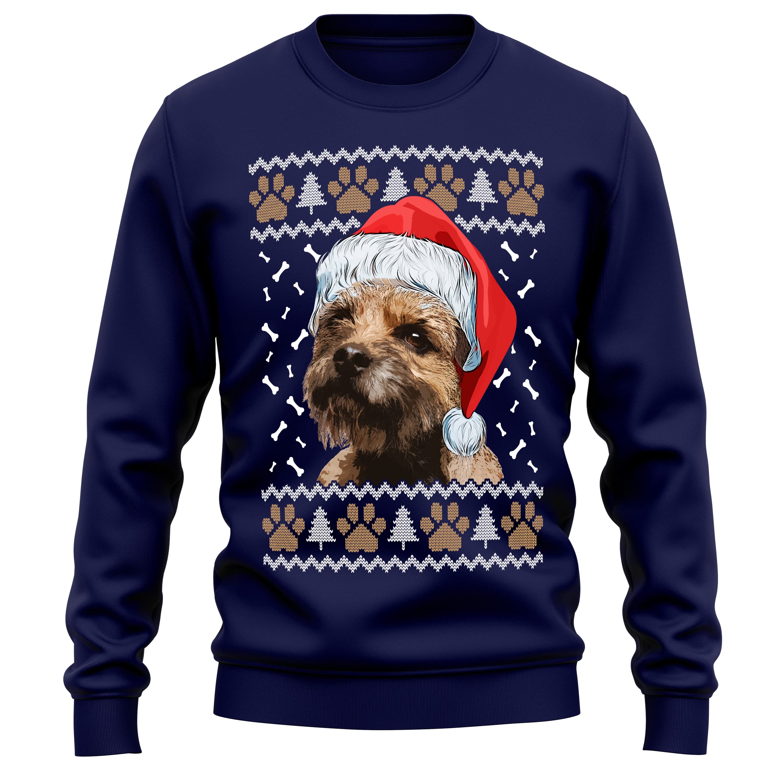 Purple Print House Border Terrier Christmas Sweatshirt Adult Xmas Jumper For Dog Owner Gifts Autumn Winter Puppy Walks Sweater For Him and Her, XXL, Navy