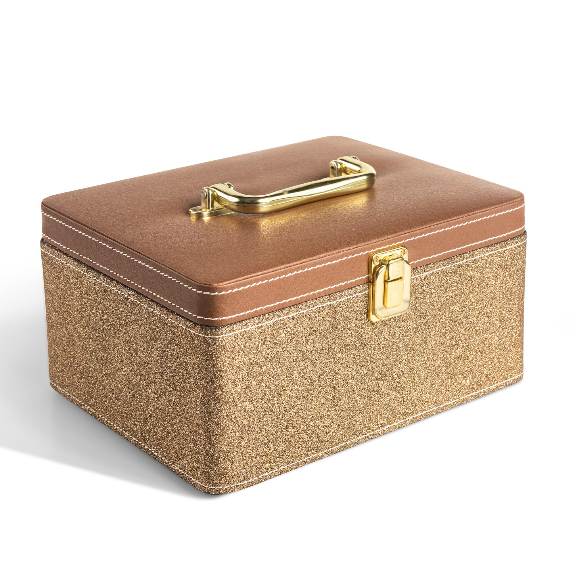 Makeup Box - Vanity Box for Women Bridal - Cosmetic Box Organiser, Durable, Stylish Finish for Home or Travel, Large Capacity Beauty Case for Brushes, Lipsticks & Skincare, Gold