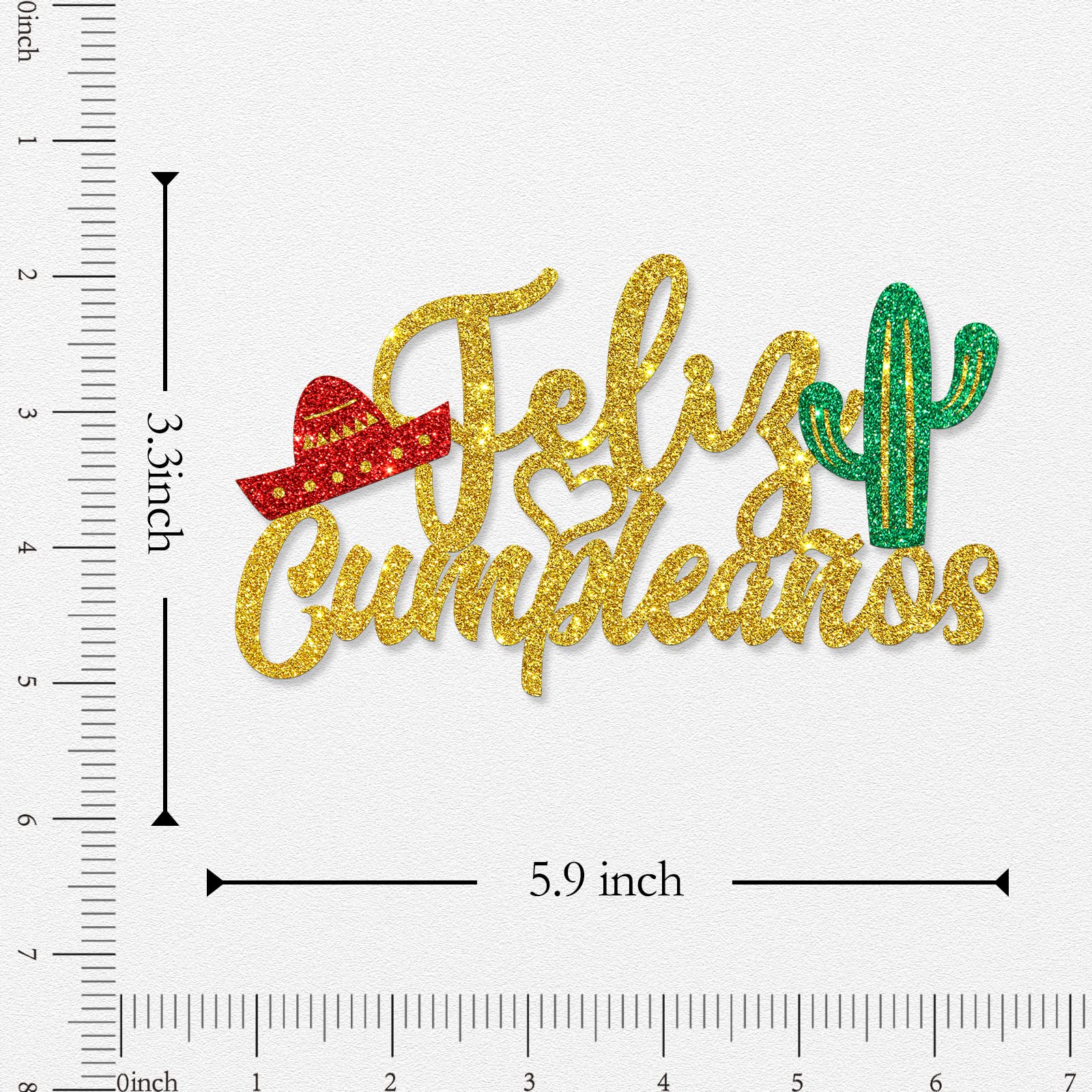 Condition photo showing New/Like New for WeBenison Feliz Cumpleaños Cake Topper Fiesta Theme Happy Birthday Cake Supplies Spanish Birthday Party Decorations Gold Glitter