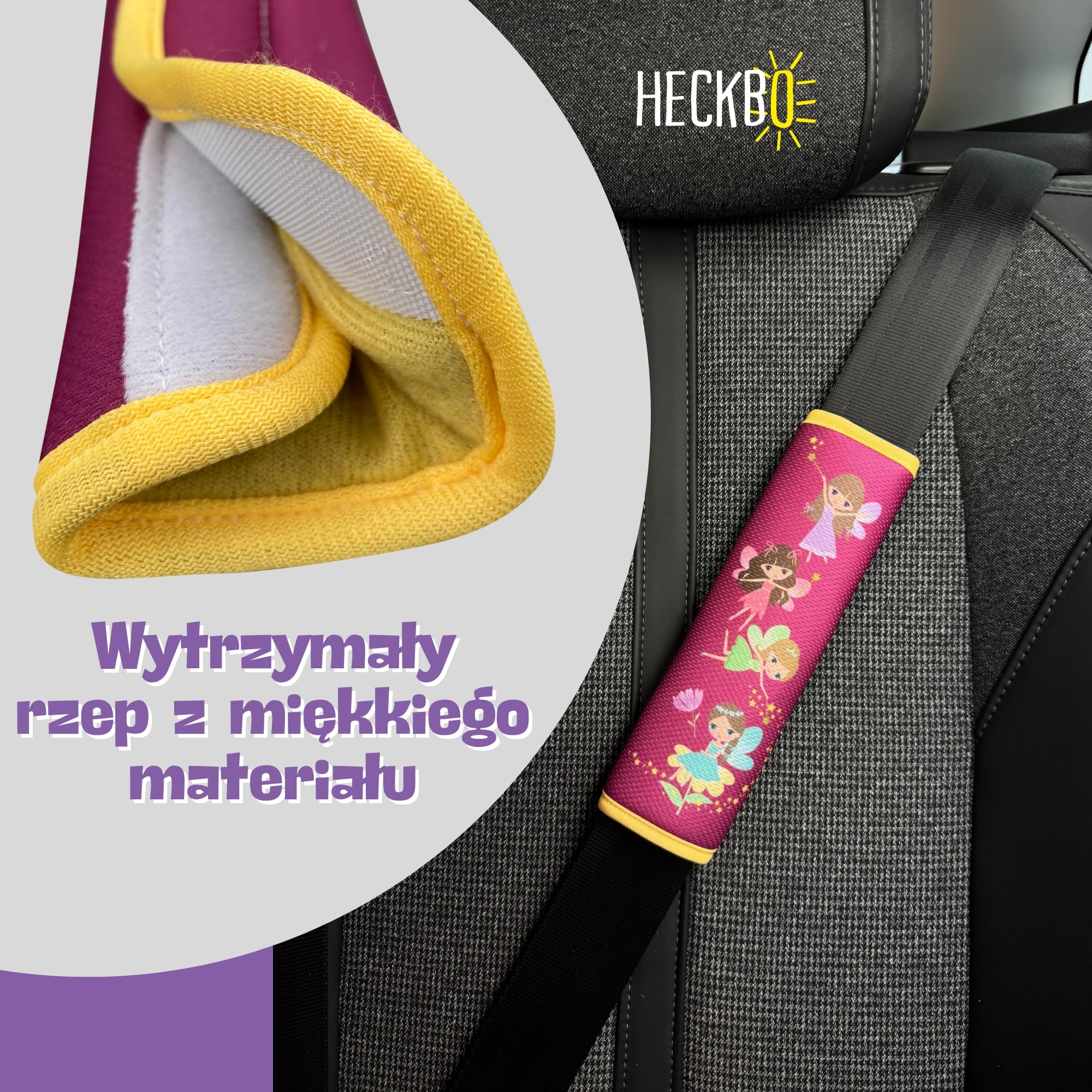 1x HECKBO Ochraniacze na pasy bezpieczeństwa z motywem Wróżka - ochraniacze na pasy dla dzieci i niemowląt - idealne na każdy pas bezpieczeństwa samochód fotelik dziecięcy rower przyczepa samolot