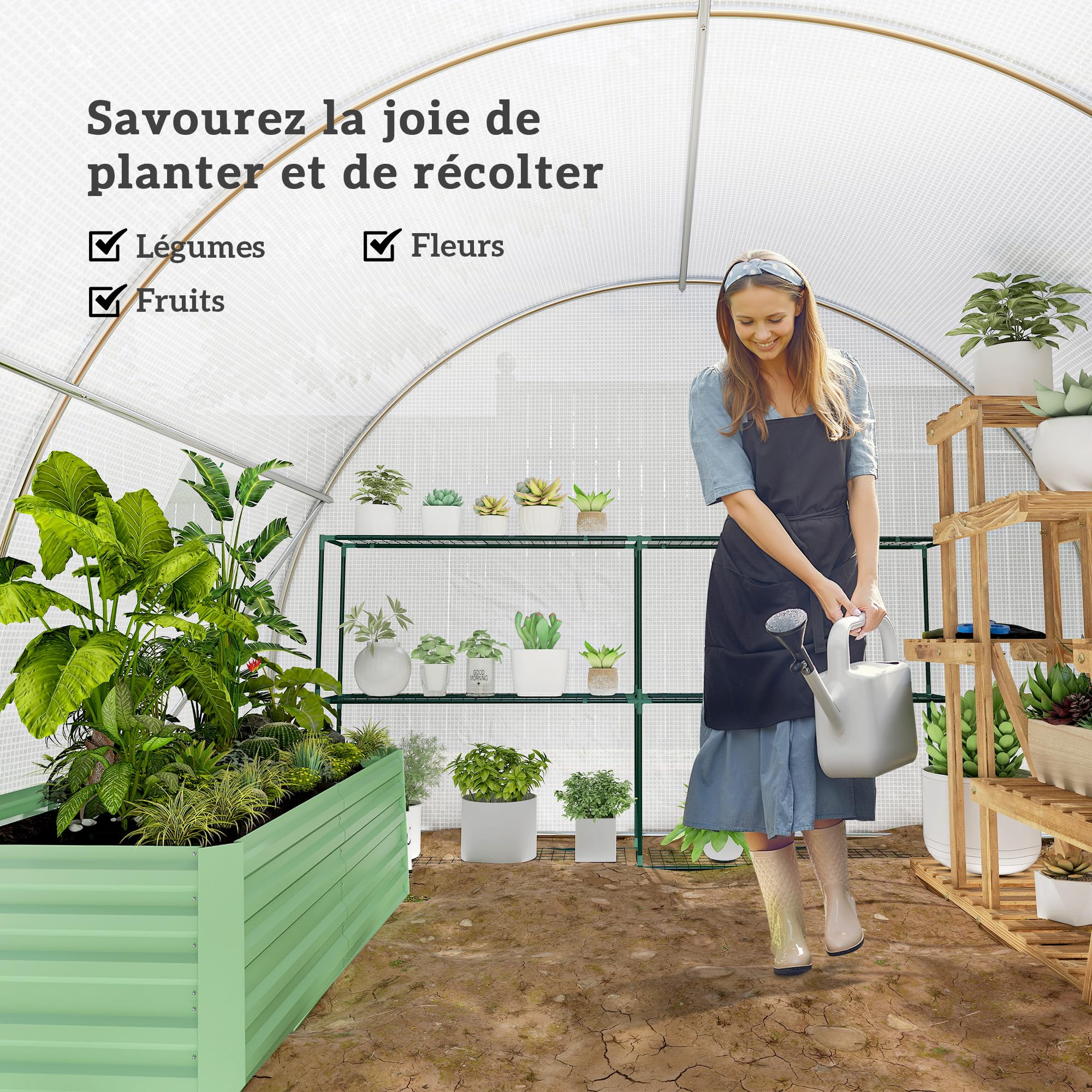 Outsunny Serre de Jardin Tunnel 13,5 m² 4,5L x 3l x 2H m - 6 fenêtres, Porte zippée Enroulable - châssis Tubulaire Acier galvanisé, bâche PE Haute densité Blanc