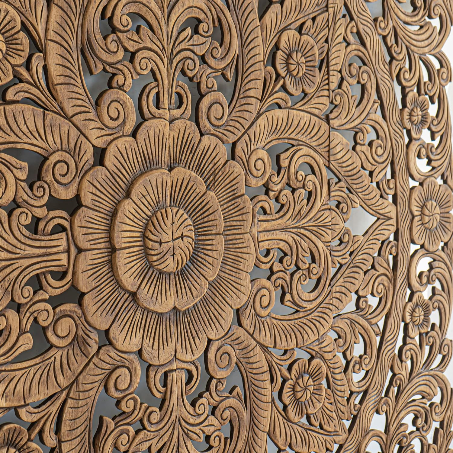 Balinese Hand Carved King Size Bed Headboard Reclaimed Wooden Panels Artwork Handmade Painted in Chiang Mai Thailand 72 Inches