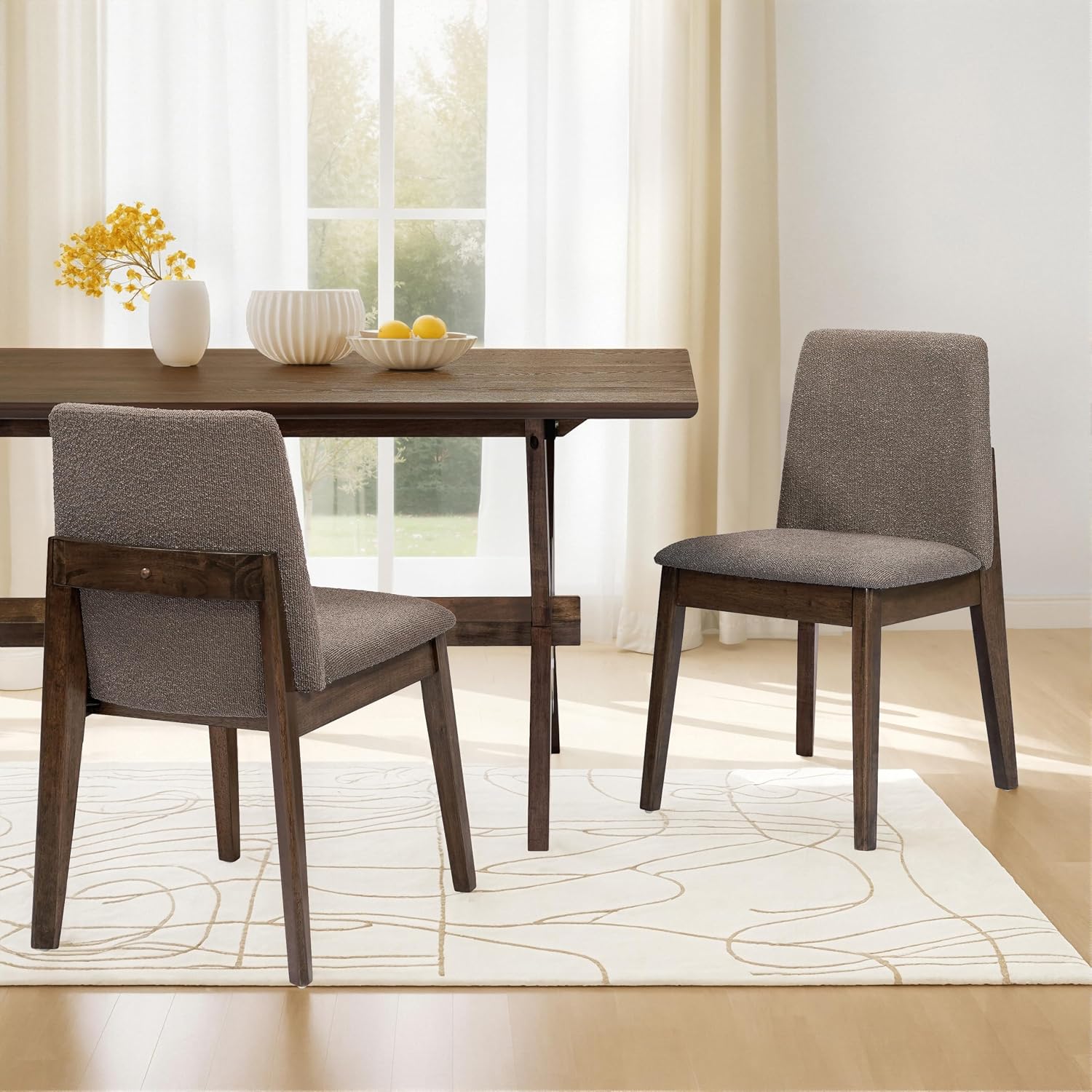 Christopher Knight Home Lucian Armless Dining Chairs Set of 2, Modern Dining Chair with Fabric Upholstery, Sturdy Wood Frame Kitchen Chairs, Extra Seat for Dining Room, Brown + Walnut