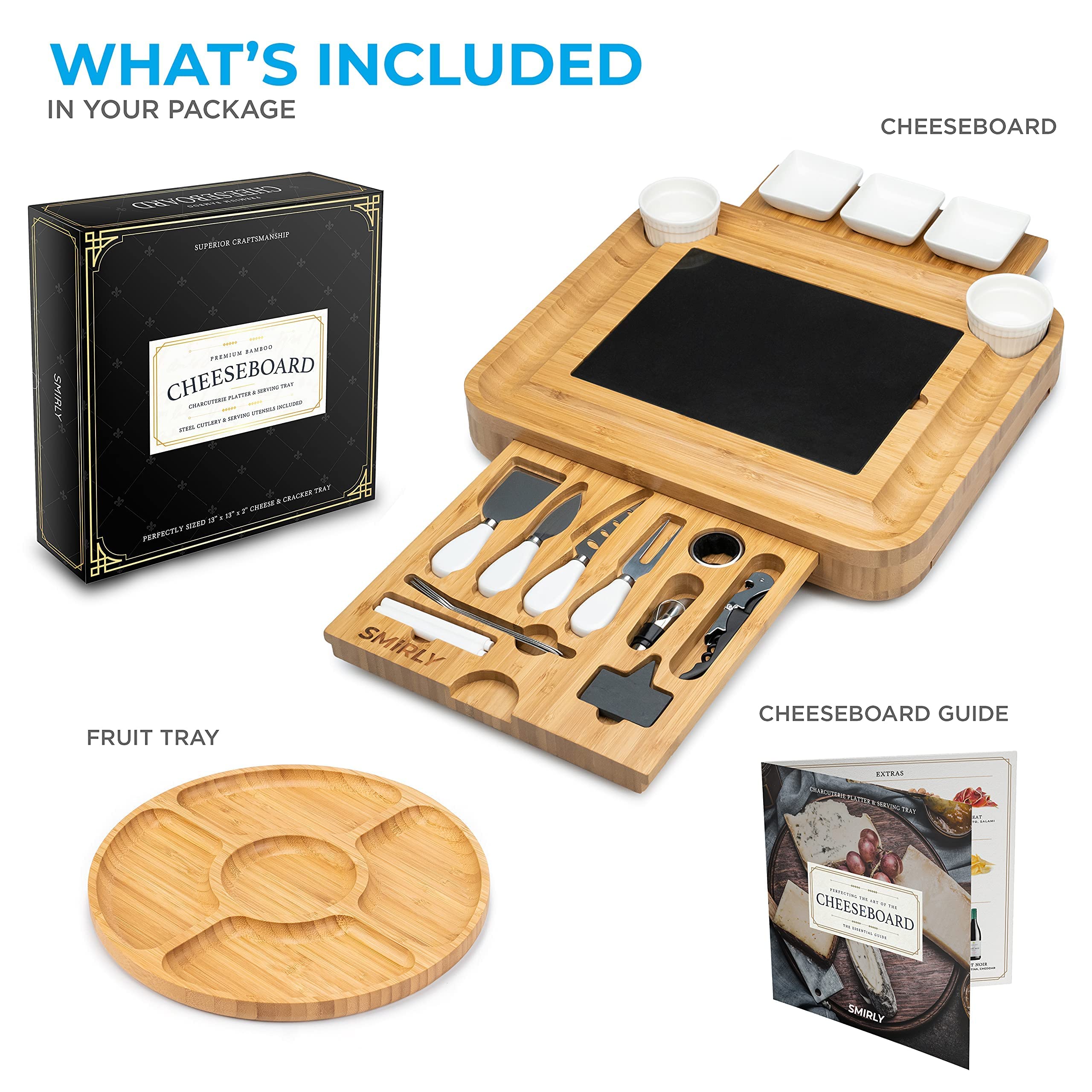 SMIRLY Cheese Board and Knife Set Extra Large Charcuterie Board Set