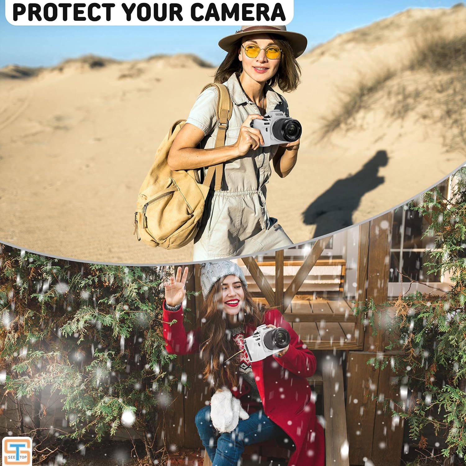 Camera Case for Canon R5 - Silicone Protective DSLR Skin Cover, Detachable Cage, Shockproof, Dustproof (White)