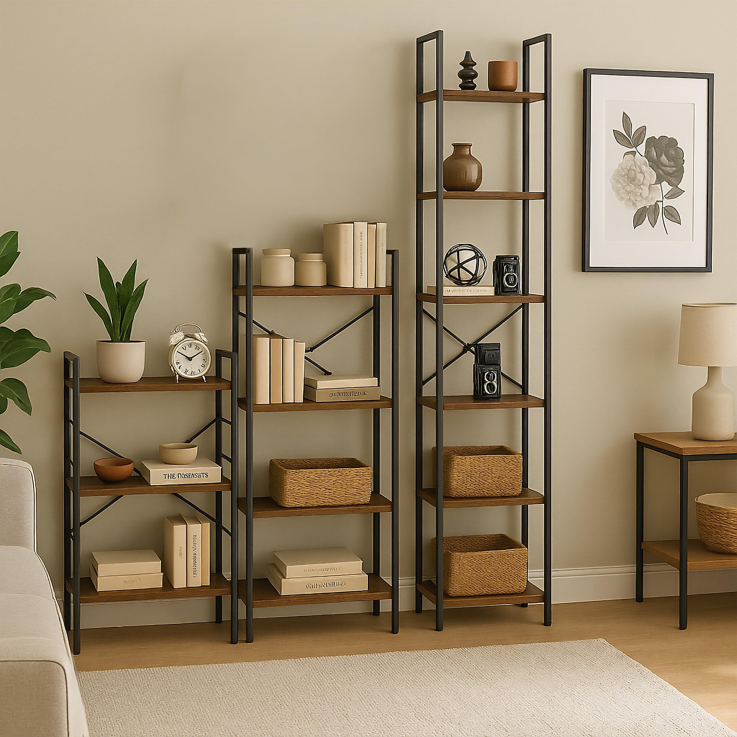 Relaxdays Scaffale Libreria a 8 Ripiani, HLP: 187x40x32 cm, Scaffalatura Aperta, Mobile Stile Industriale, Marrone Nero