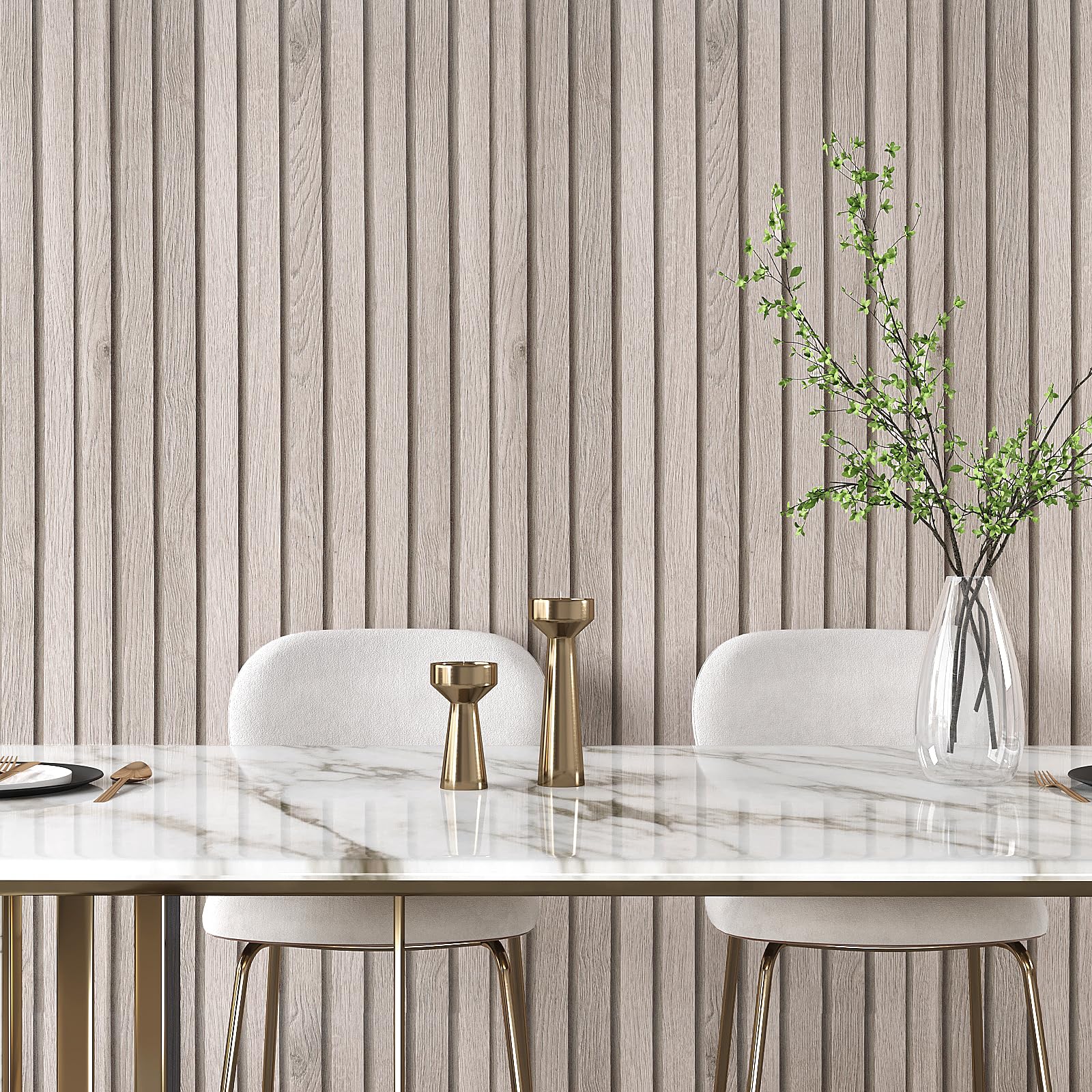 VEELIKE Grey Slat Wallpaper 40 cm × 900 cm Wood Effect Wallpaper for Walls Panel Wall Paper for Bedoom Contact Paper for Furniture Vinyl Wrap for Kitchen Cupboards Sticker Waterproof Living Room - Image 4