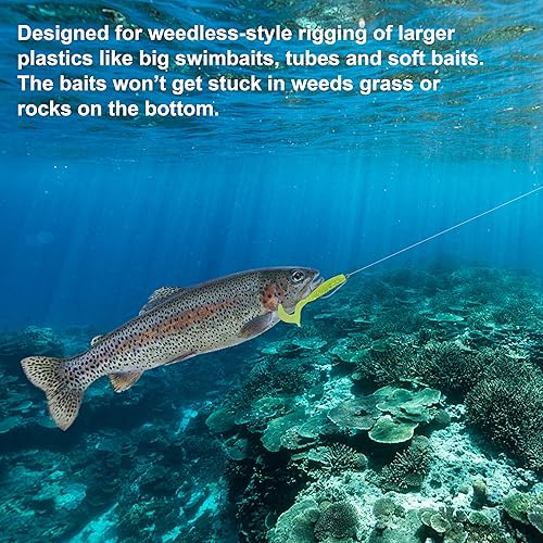 Miniatura 6 de Twistlock - Ganchos de pesca con pasador centrado, 30 ganchos de bloqueo giratorio, ganchos de gusano para pesca de lubina, ganchos sin peso para