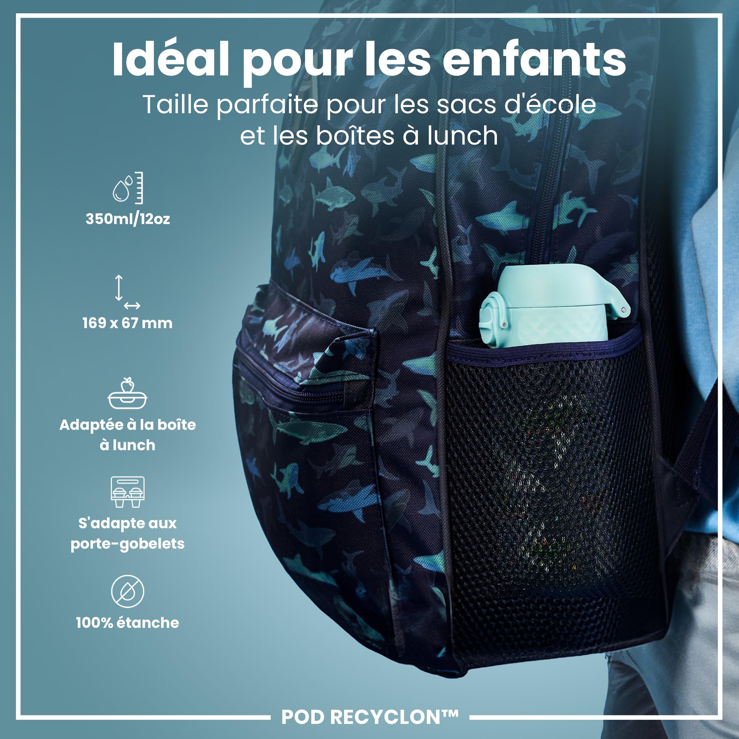 ION8 Gourde Enfant, 350ml, Anti-Fuite, Facile à Ouvrir, Verrouillage Sécurisé, Lavable en Lave-Vaisselle, Sans BPA, Poignée de Transport, Facile à Nettoyer, Carbone Neutre, Motif Crocodiles