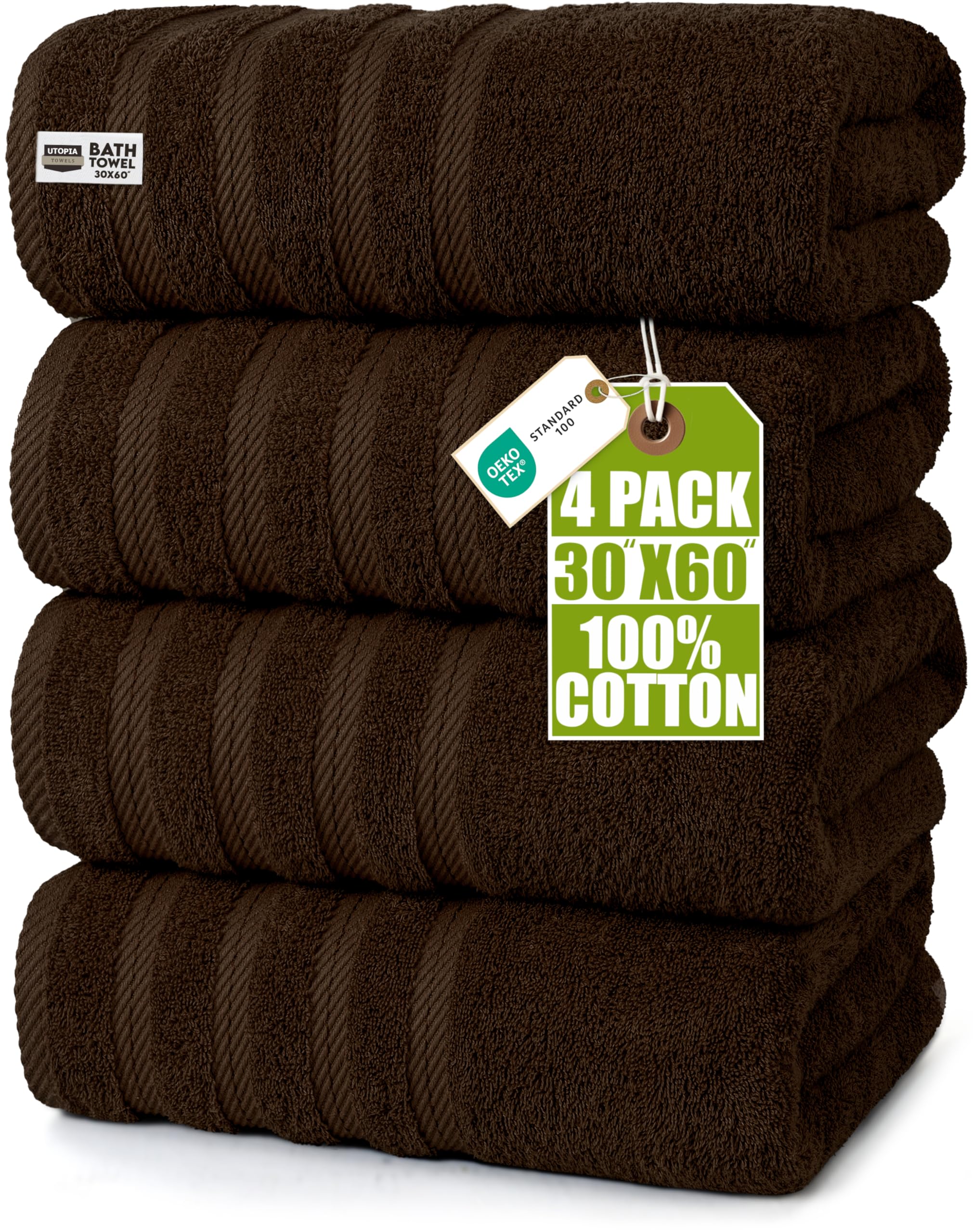 towels 4 pack premium extra large bath towels set, (30 x 60 inches) 100% ring spun cotton, lightweight and highly absorbent quick drying towels, perfect for daily use (dark brown)