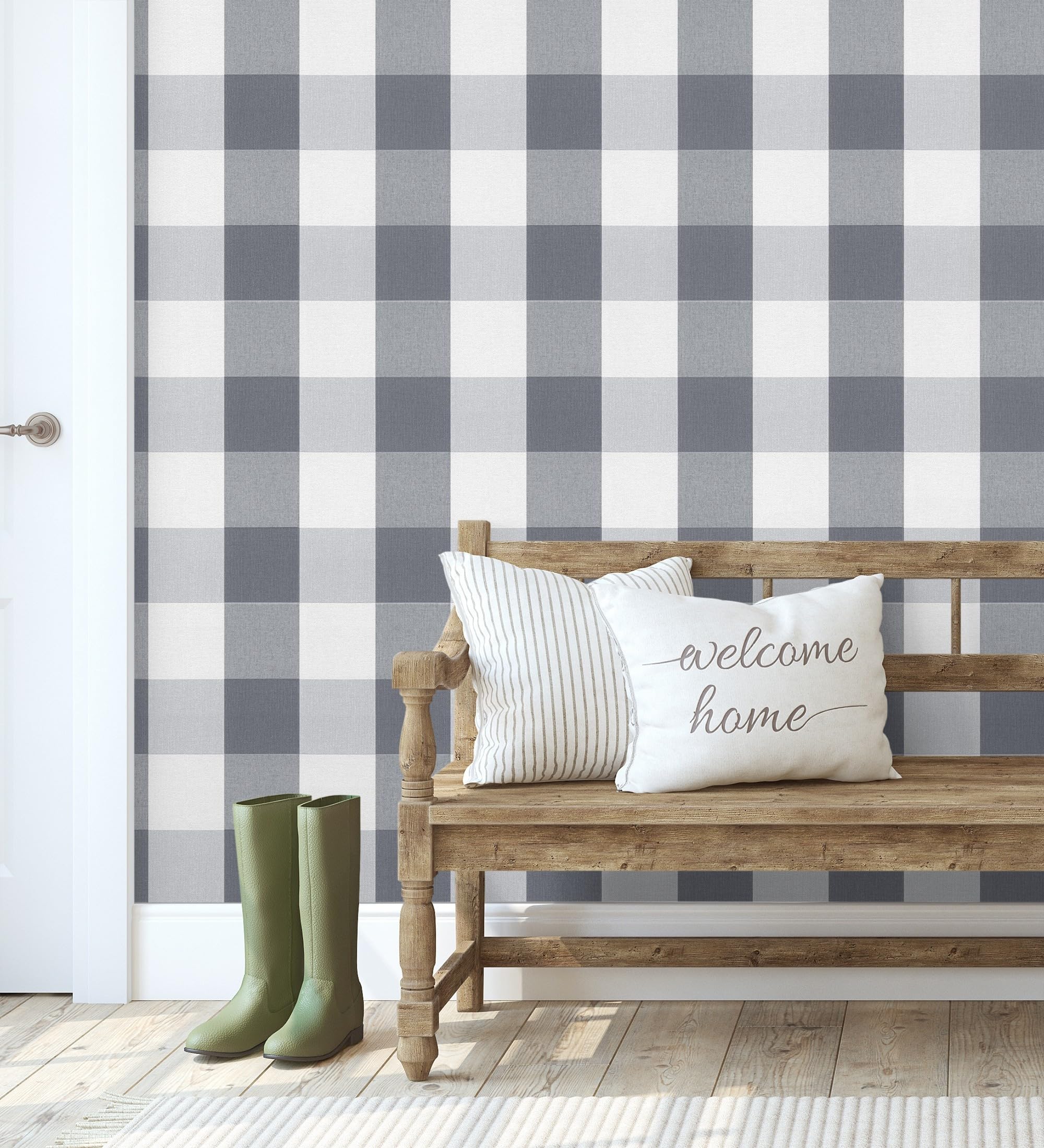 GAULAN 451842 - Papel pintado vinílico no tejido cuadros escoceses blanco gris negro para pared salón cocina baño dormitorio pasillo - Rollo de 10 m x 0,53 m