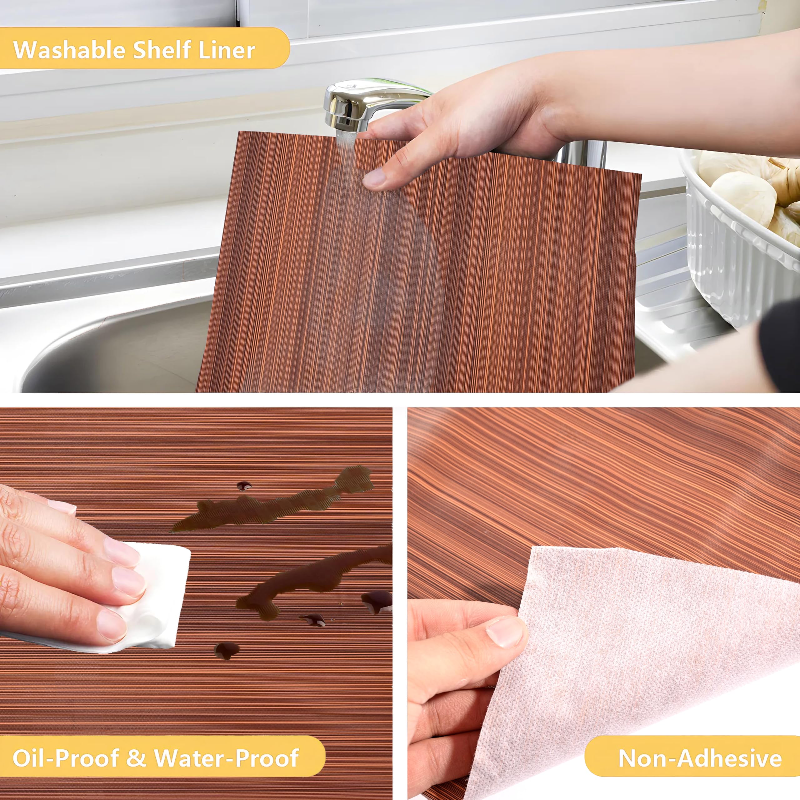 Kuber Industries Shelf Mat | Lining Print Desk Mat | Placemat for Kitchen | PVC Non-Slip Drawer Sheets| Kitchen Cabinet Shelf Liner | 10 Meter | Dark Brown 4