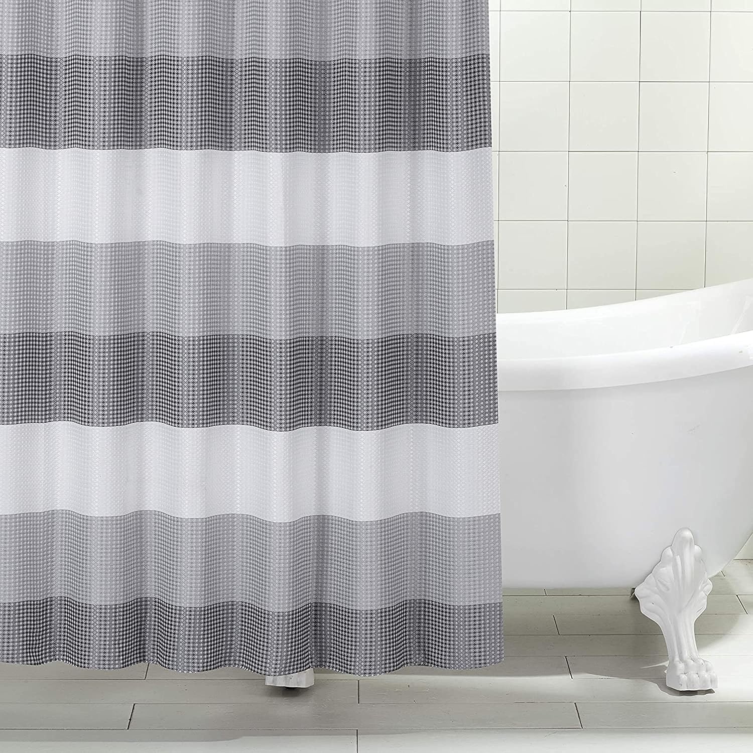 Dainty Home Waffle Weave Waterproof Shower Curtains, Grey 70" x 72", Bath Curtains, Shower Curtain Waterproof Fabric with 12 Roller Ball Hooks