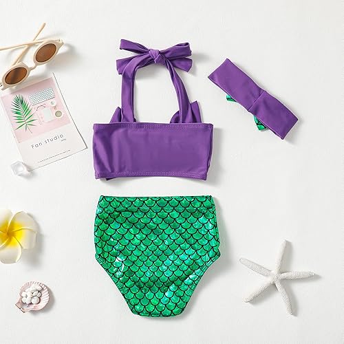 Miniatura 3 de LYSMuch Traje de baño para niñas recién nacidas-3T, traje de baño de bikini con diadema, ropa de playa de 3 piezas