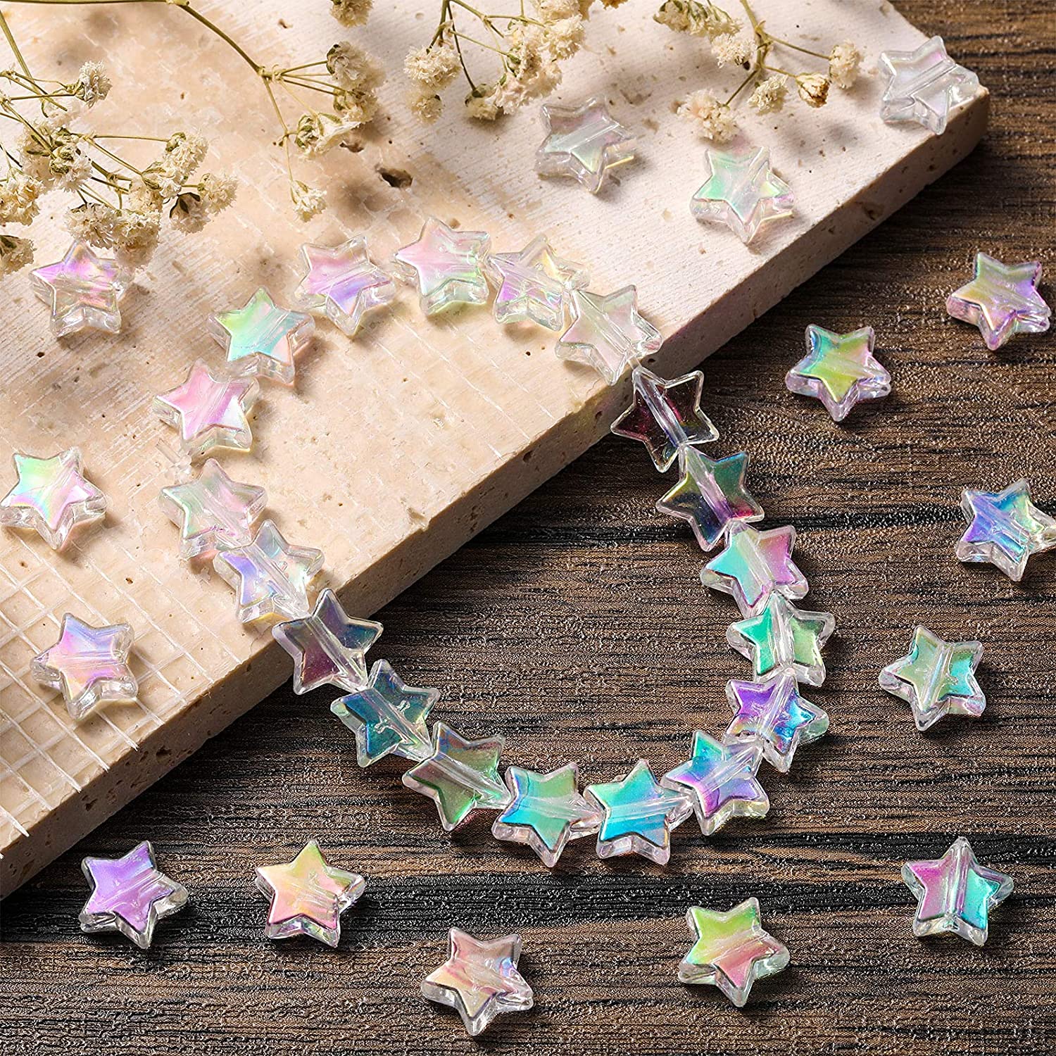 100 Stück Glas-Sternperlen, 8 Mm Bunt – Bastelperlen Für Schmuck, Armbänder, Halsketten