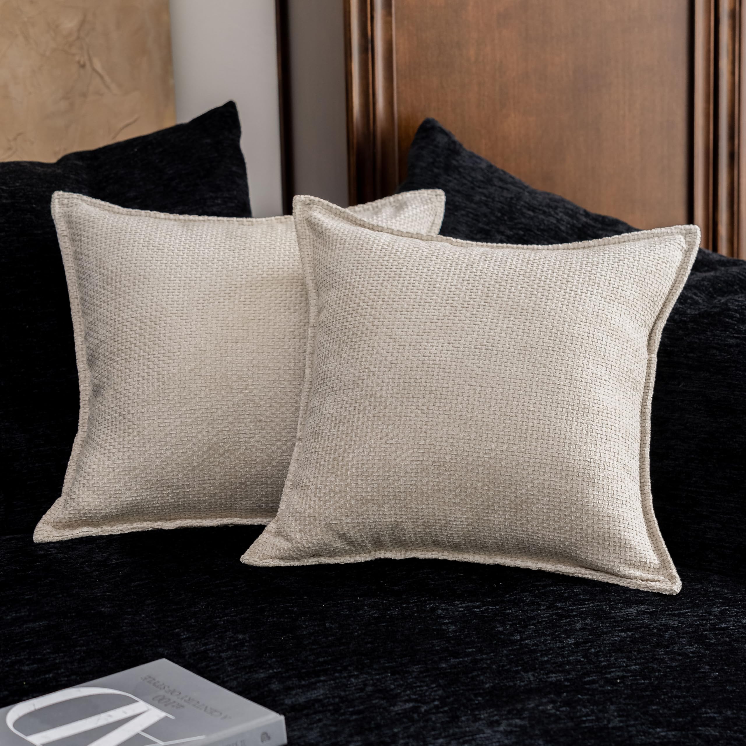 Home Brilliant Set of 2 Euro Shams Beige Chenille Pillow Covers 24x24 Couch Floor Sofa Bedroom Gift, 24 x 24 inch, Cream