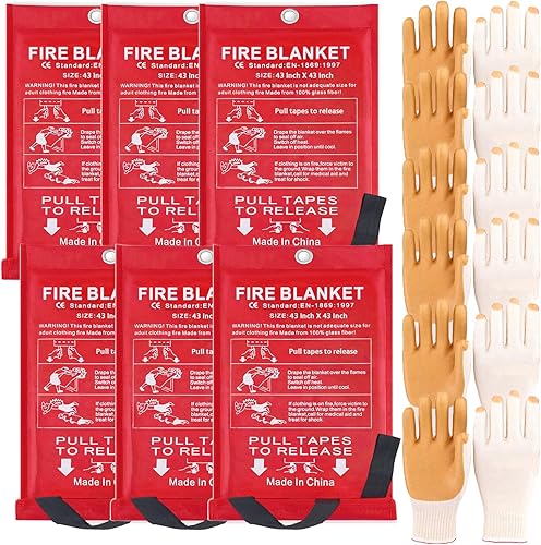 Manta de emergencia contra incendios de 43 pulgadas, paquete de 6 mantas de extinción de incendios para cocina, hogar, chimenea, parrilla, oficina y