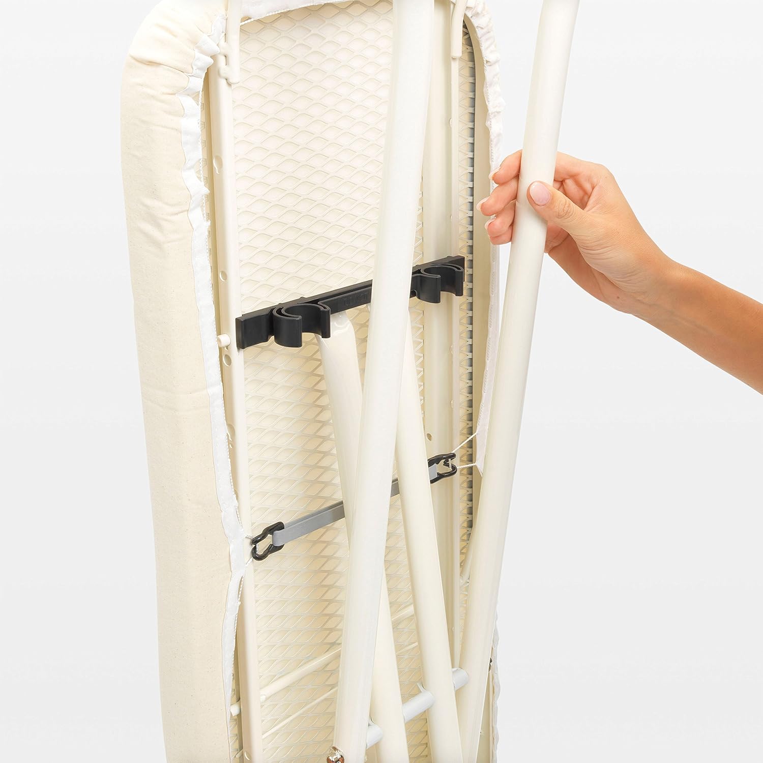 Brabantia Comfort Ironing Board with Left/Right Adjustable Steam Iron Rest | Medium (Size B) | Fairtrade Ecru Cover | Adjustable Height (27-38"), Easy Fold, Anti-Collapse Lock, Non-Slip Feet