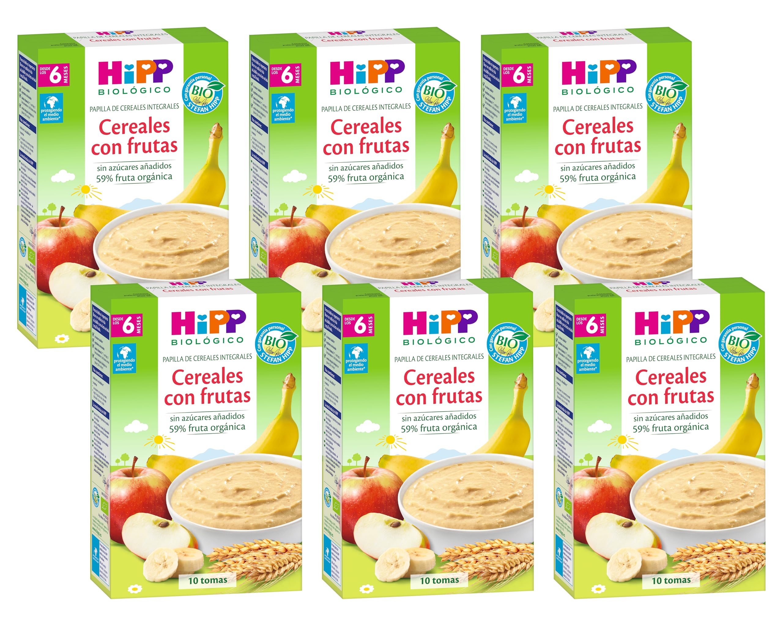 HiPP Biológico - Papilla de Cereales Integrales con Frutas - Pack x 6 cajas de 250 gr - Apta a partir de 6 meses - Sin lactosa, Sin Proteína de la Leche de Vaca y Sin azúcares