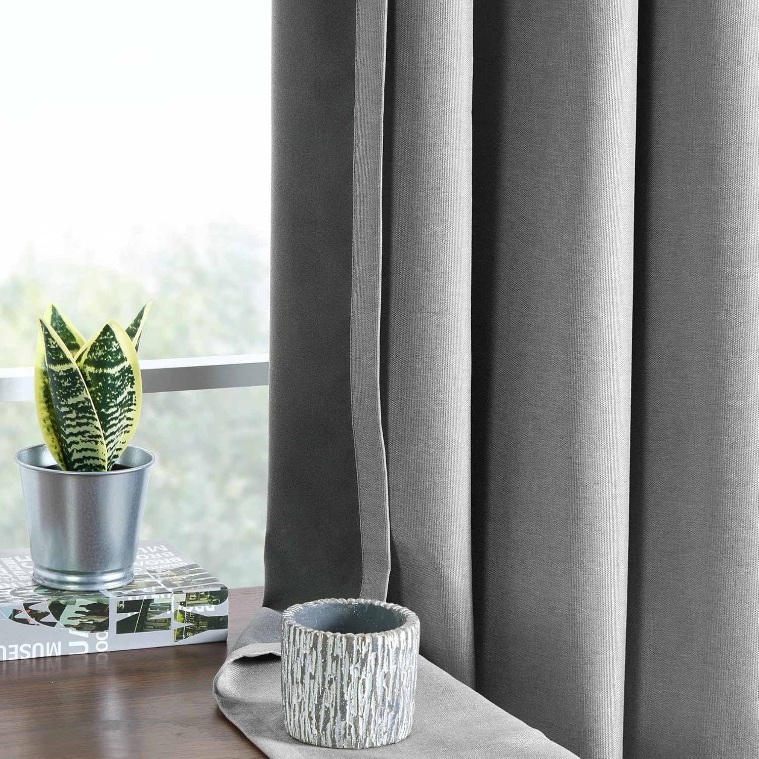 SUN+BLK Bradley Total Blackout Curtain Textured Thermal Insulated 1 Panel with Rod Pocket, Grey, 52x84, Wide Width