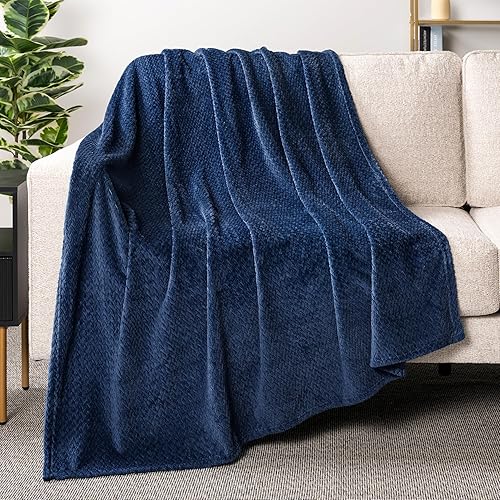 PAVILIA Manta de Tiro de Forro Polar Suave Azul Marino para Sofá, Mantas de Felpa Ligeras y Cálidas para Cama, Manta de Franela Mullida y Acogedora