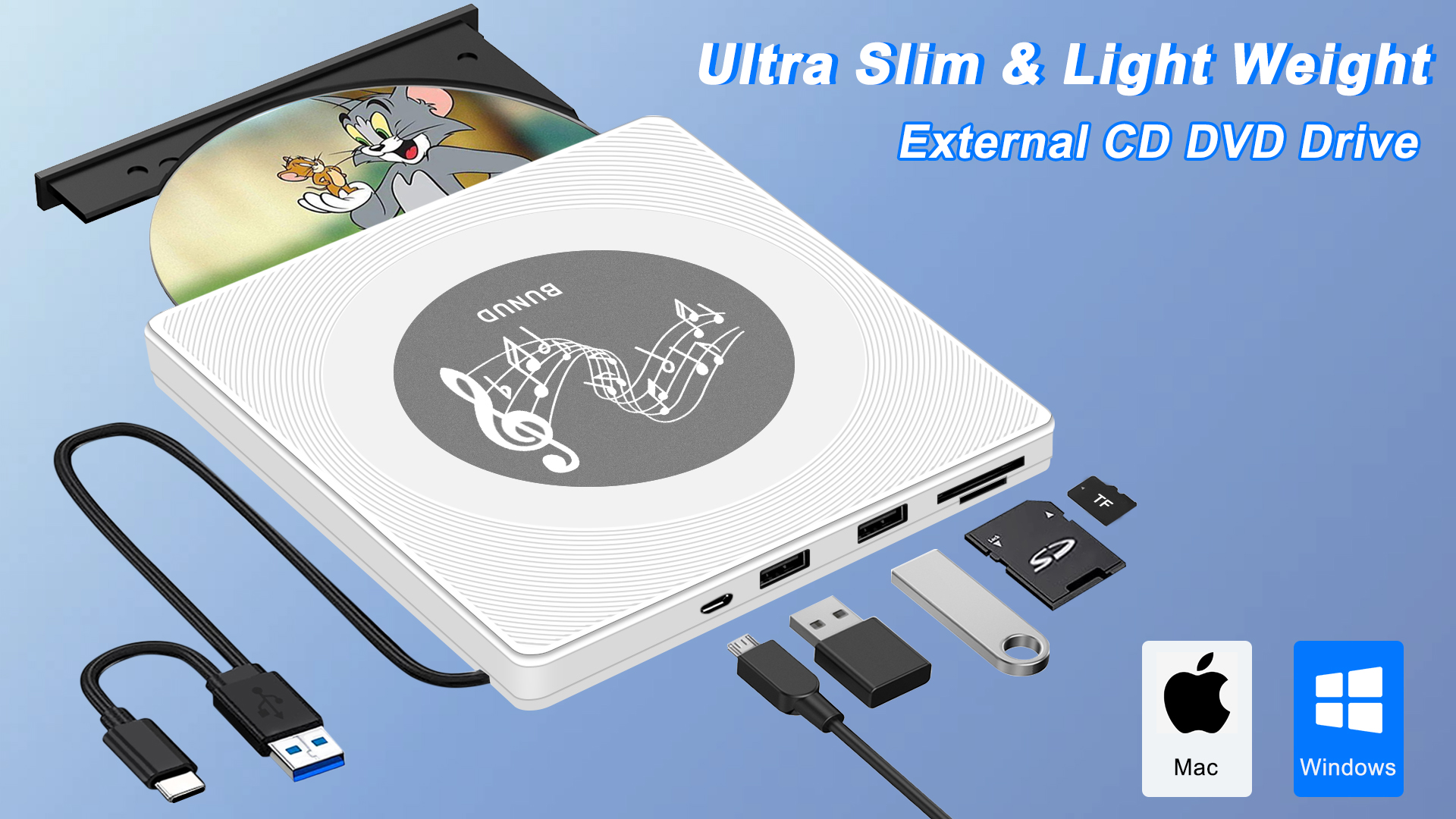 Amazon.com: BUNUD Ultra-Slim External CD DVD Drive, Plug & Play
