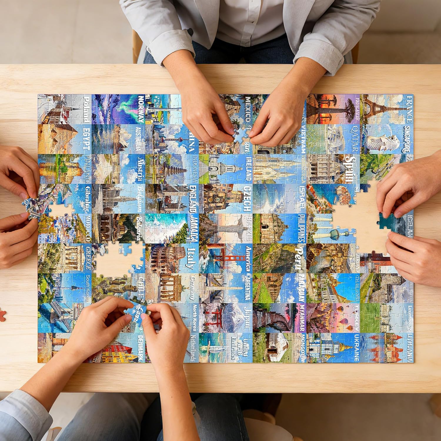Travel Puzzle Jigsaw Puzzles for Adults 1000 Pieces, 63 World Wonders Travel City Jigsaw Puzzle Colorful Wall Art Decor