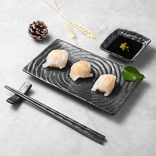Miniatura 3 de Youda Juego de 8 piezas de sushi japonés  Platos de sushi de cerámica, platos de salsa de soja, palillos con soportes, vajilla elegante para
