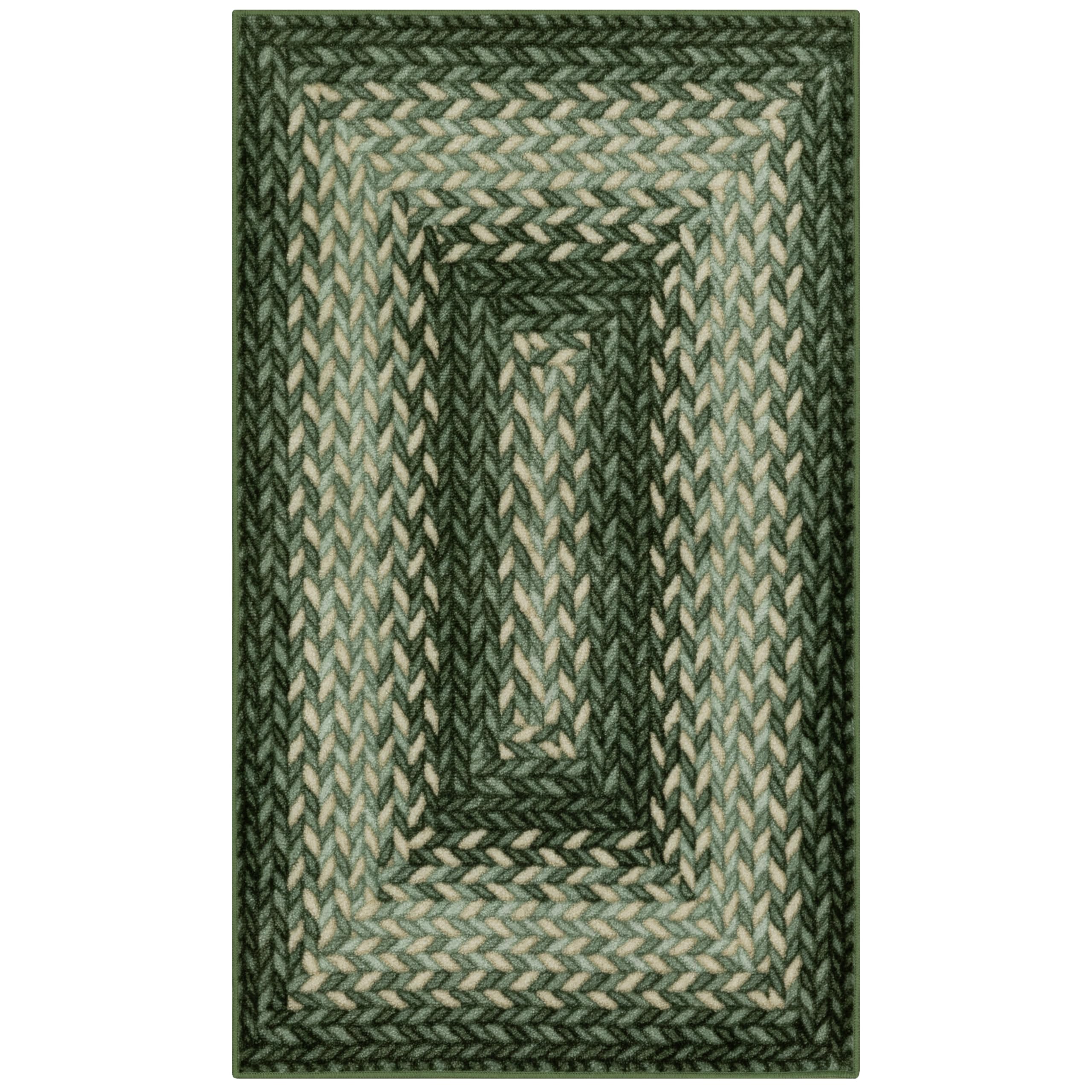 Maples Rugs Marion Bohemian Braided-Style Print Area Rug – Made in USA – Washable, Non-Slip Low-Profile Indoor Throw Rug for Foyer, Kitchen & Bathroom