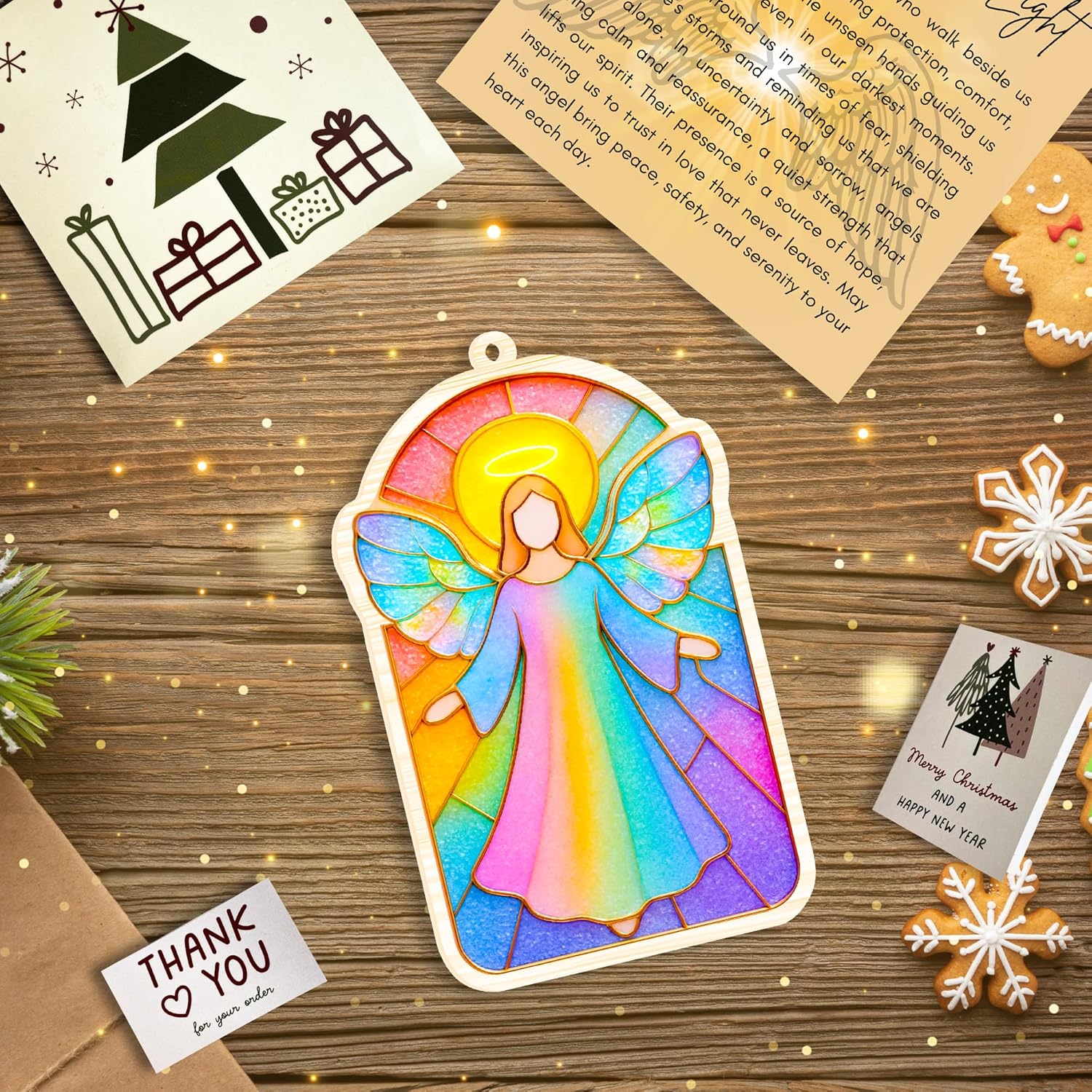 Angels Ornament with Card, Inspirational Gifts for Women, 2-Layer Wooden Acrylic Ornament with Rainbow Design, Angel Ornaments Remembrance, Angels Gifts for Women, Sympathy Gift - Image 4