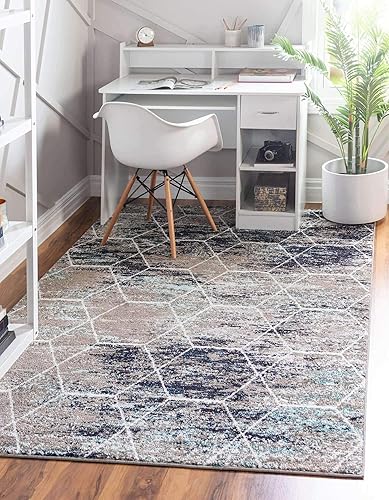 Unique Loom Trellis Frieze Collection - Alfombra geométrica (6 x 9 pies, azul multi marfil)