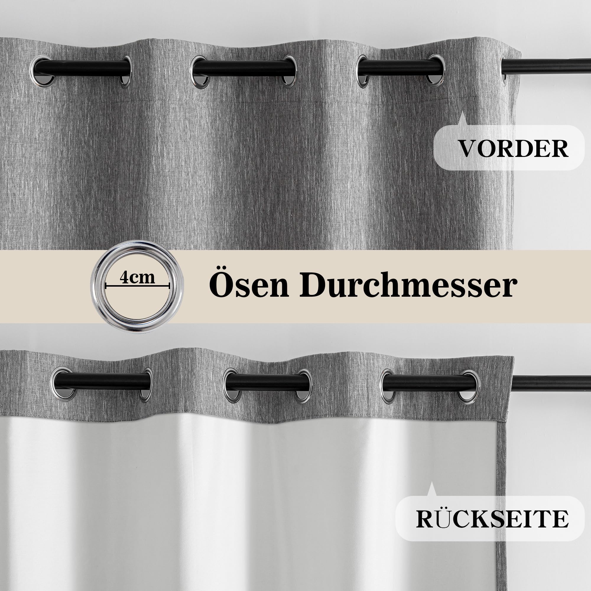 MYSKY HOME Rideau Occultant Gris Foncé Anti Chaleur Rideaux Thermiques de Porte Anti Chaleur 140x260(LxH) pour Chambre Salon Maison, Opaque à Oeillets Isolation Decoration Curtains Lot de 2