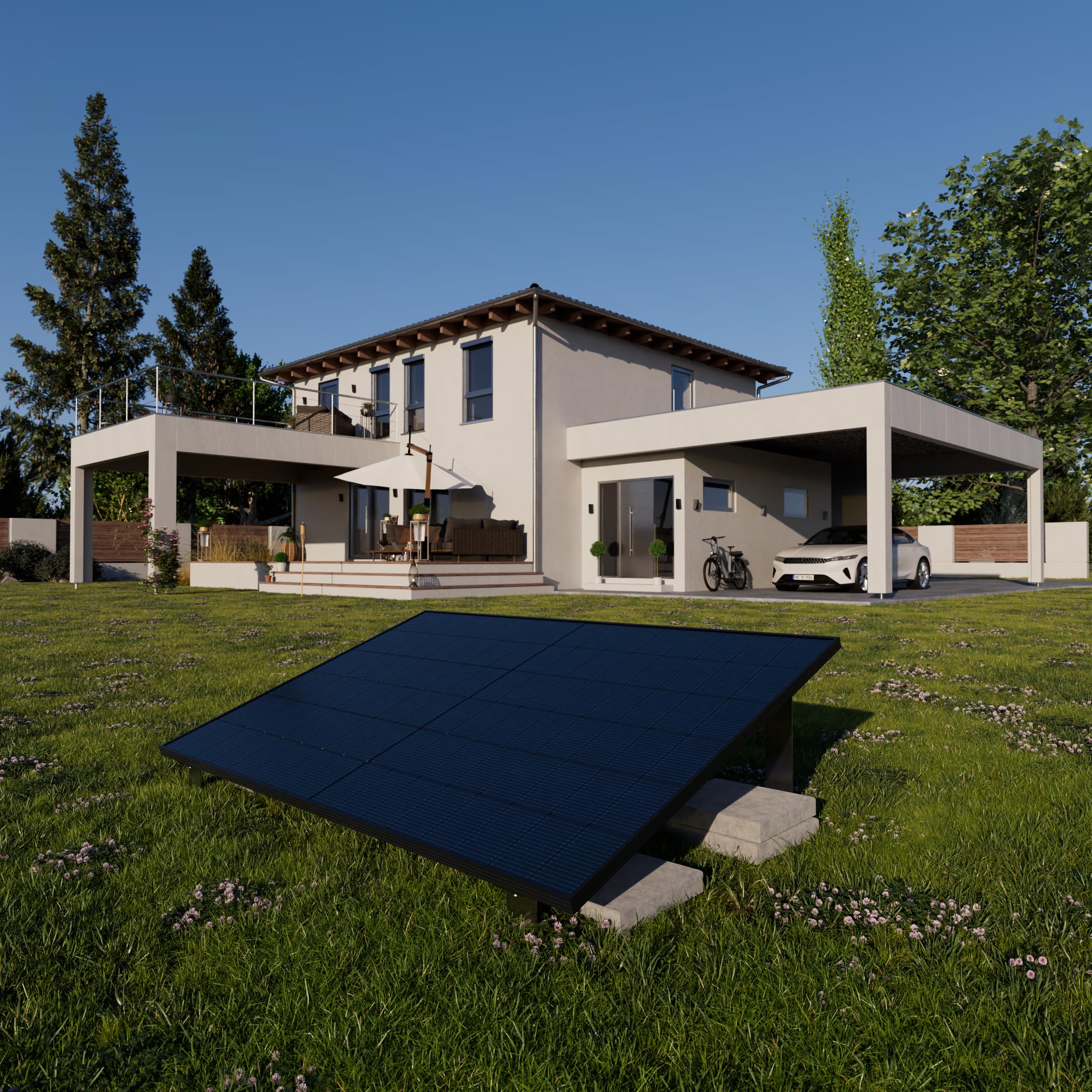 Kleines Kraftwerk 500Wp Solarmodul SunPro TOPCon – bifazial, Glas-Glas, Full Black – Hochleistungs-PV Modul für Balkonkraftwerk, Boot & Off-Grid