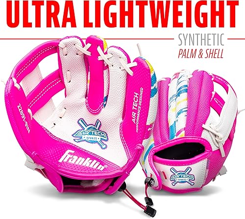 Vista 13 de Franklin Sports Air Tech - Guante de béisbol con pelota - Tee Ball - Espuma suave Air Tech Azul marino/Rojo